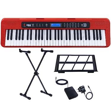 Imagem de Kit Teclado Musical Estudante RD Kobe KB-300 5/8 61 Teclas Sensitivas ao Toque com Pedal Sustain e Suporte