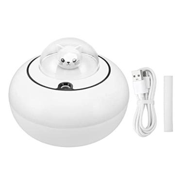 Imagem de Mini umidificador com luz colorida, escultura de gato fofo, portátil, silencioso, umidificador de ar para viagem, escritório, casa, plugue USB (branco)