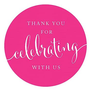 Imagem de Etiquetas e etiquetas de presente Andaz Press Circle, obrigado por comemorar conosco, Fuchsia Label Sticker, 1