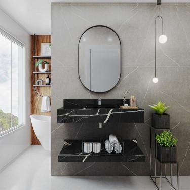 Imagem de Bancada em Porcelanato para Banheiro 100cm com Cuba Darabas Agardi Preto