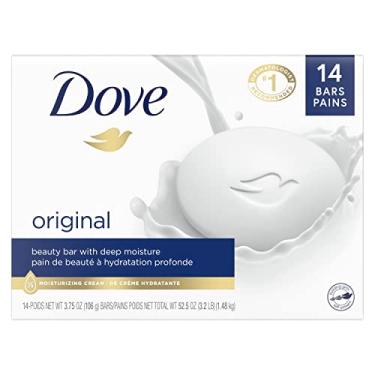 Imagem de Dove Beauty Bar Limpador de pele suave hidratante para cuidados com a pele suave original feito com 1/4 creme hidratante 106 g, 14 barras