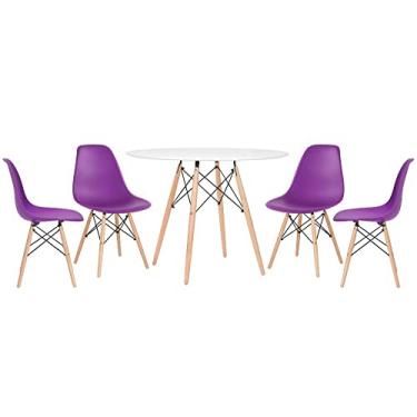 Imagem de Loft7, KIT - Mesa Eames 100 cm branco + 4 cadeiras Eames DSW roxo