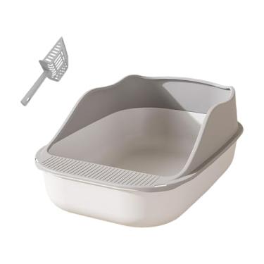 Imagem de IEUDNS Caixa de areia para gatos, bandeja de areia para gatos com colher, durável, semi-fechada, aumenta anti-respingos, destacável para gatos, CINZENTO