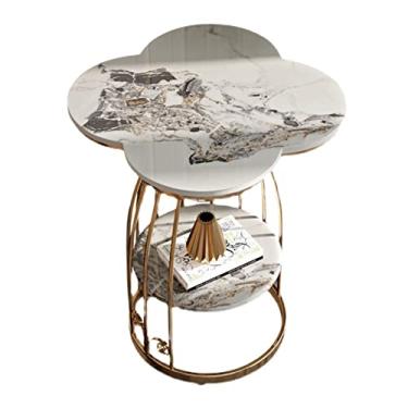 Imagem de Mesa lateral moderna de ardósia lateral de aço inoxidável sofá decoração lateral pequena mesa de centro sala de estar decoração de escritório mesa de canto quarto mesa de cabeceira dupla mesa de centro para sala de estar