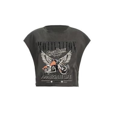 Imagem de SOLY HUX Camisetas femininas Y2k de manga curta com estampa de carro com letras e gola redonda verão, Gráfico cinza, M