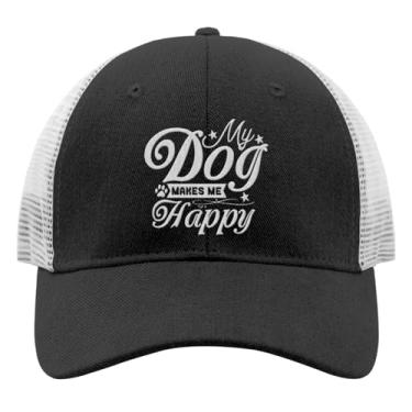 Imagem de TIHK Boné de caminhoneiro feminino "My Dog Make me Happy" com bordado moderno snapback, Allblack, Tamanho Único