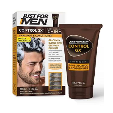 Imagem de Just For Men Shampoo e condicionador Control GX Grey Reducing 2 em 1, cor gradual do cabelo para cabelos mais fortes e saudáveis, 4 onças - Pacote com 1 (a embalagem pode variar)