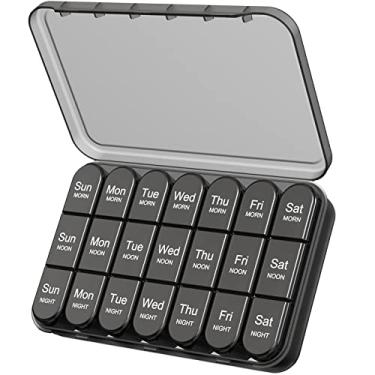 Imagem de Daviky Organizador de comprimidos 3 vezes por dia, caixa de comprimidos semanal de 7 dias, estojo de comprimidos de viagem com recipientes grandes, estojo de comprimidos à prova de luz para vitaminas