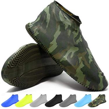 Imagem de BAYI – Capa de sapato impermeável antiderrapante, de silicone, sem cadarço, de borracha, capa de chuva, botas de borracha duráveis e reutilizáveis, capa de sapatos de borracha multiuso e não tóxico (camuflagem, grande)