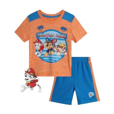 Imagem de Nickelodeon Conjunto de shorts da Patrulha Canina para meninos - 2 peças de camiseta e shorts (bebê/menino), Laranja/mar do Caribe, 4 Anos