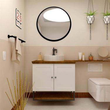 Imagem de Gabinete para Banheiro 2 Portas 3 Prateleiras 80cm Nórdic Mazzu Branco/Ipê