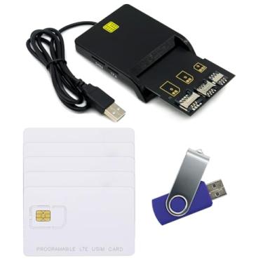 Imagem de Gialer Kit de programa de cartões LTE, ferramentas e acessórios de cartão SIM incluem 1 leitor de cartão SIM + 5 peças de cartões USIM programáveis + 1 kit adaptador de cartão SIM mini micro nano +