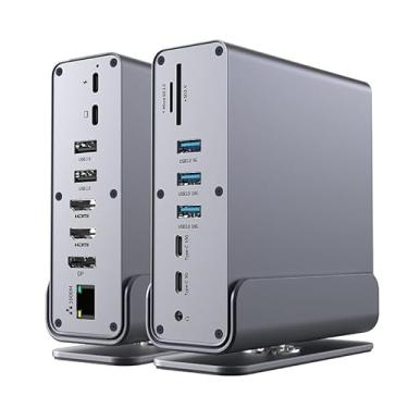 Imagem de Estação de ancoragem 15 em 1, estação de ancoragem USB C, monitor triplo com 2 portas DP e 1 HDMI, base para laptop para PD de 100 W, 6 portas USB A/C, Ethernet, SD e TF, áudio