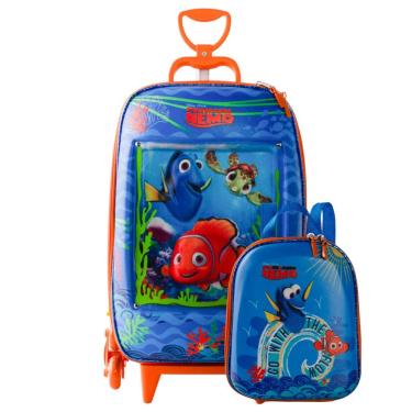 Imagem de Kit Mochila Roda Tripla Procurando Nemo 3D Lancheira Escolar