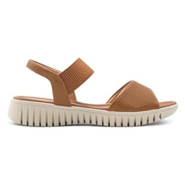 Imagem de Sandália Usaflex Feminina Em Couro Salto Plataforma Tira Elástico Tan Uc0401003 34