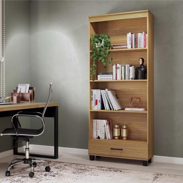 Imagem de Estante Office 4 Prateleiras 1 Gaveta 77x184 Cm 100% MDF Freijó Pradel