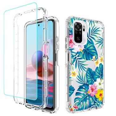 Imagem de sidande Capa para Redmi Note 10 (4G)/Note 10S M2101K7BG com protetor de tela de vidro temperado, capa protetora de telefone TPU floral transparente para Xiaomi Redmi Note 10S (flores e folhas)