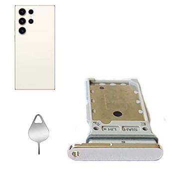 Imagem de Galaxy S23 Ultra Dual Suporte de Bandeja de Cartão SIM Peças de Reposição para Samsung Galaxy S23 Ultra 5G + Pino de Ejeção (S23 Ultra/Creme)
