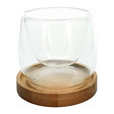 Imagem de Copo de Vidro de Parede Dupla com Pires de Bambu 80ML 2PÇS