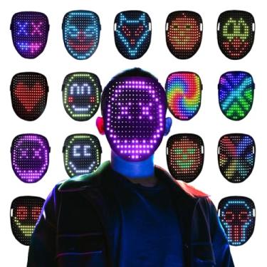 Imagem de Seenew Máscara de LED com sensor de gestos, máscara popular de Halloween com luz de LED que transforma o rosto com 50 monitores, máscara assustadora com iluminação LED para festas de cosplay, baile de