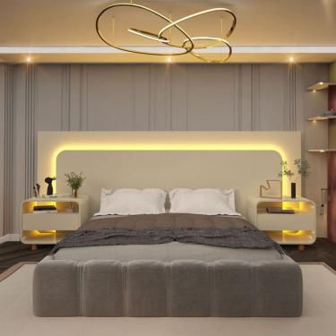Imagem de Cabeceira Extensível Innova 2 Gavetas com Led 100% Mdf Off White - Gelius