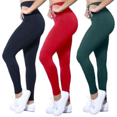 Imagem de Kit 3 Calças Legging Heide Ribeiro Suplex Cintura Alta, P, Preto, Verm