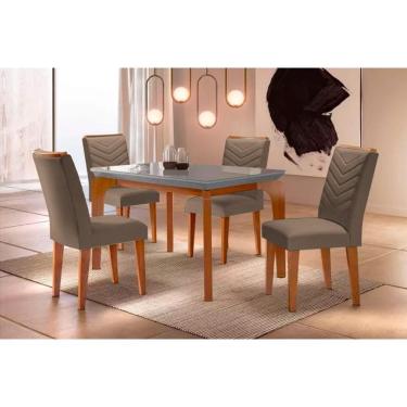 Imagem de Conjunto: Mesa Sala Jantar Londrina Tampo Madeirado c/ Vidro 120cm + 4 Cadeiras Londrina Imbuia/Chocolate Capuccino - Rufato