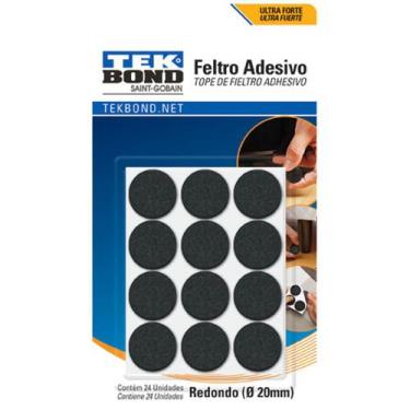 Imagem de Feltro Protetor Adesivo Pé Móveis Redondo 20mm 24un Tekbond