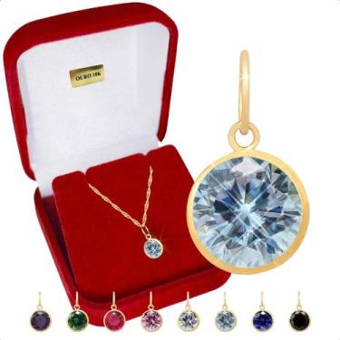 Imagem de Pingente Ouro 18k Ponto De Luz Zircônia 6mm - S.Demór Joias, Azul água