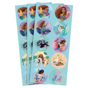 Imagem de 30 Adesivos Redondo Festa Pequena Sereia Ariel Filme - Regina Festas