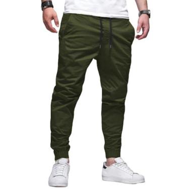 Imagem de Calça Jogger Sarja Masculina Skinny Com Punho - Wooks, Verde, GG