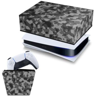 Imagem de Capa Compatível PS5 Horizontal e Case Controle - Camuflado Cinza - Pop