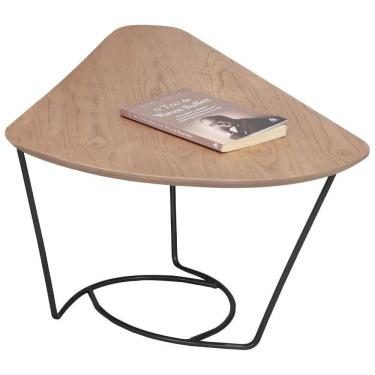 Imagem de Mesa De Centro Gota Madeira Amendoa Base Metal Preto Nacc Amendoa