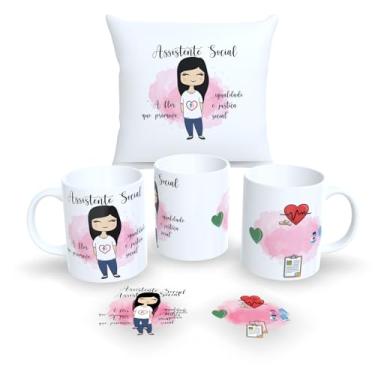 Imagem de Kit Com Almofada 30x30cm e Caneca de Porcelana Profissões Fofas (Assistente Social)