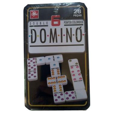 Imagem de Jogo Dominó Profissional Colorido Lata 28 Peças - DJW - Dominoes