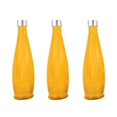 Imagem de 3un GARRAFA DE VIDRO C/ TAMPA INOX ACQUA ÁGUA SUCO LARANJA - Tuut