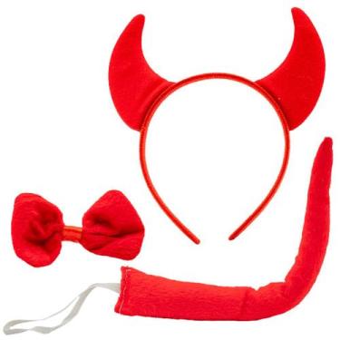 Imagem de Kit Diabinha Festa Fantasia para Halloween Carnaval - CIM TOYS, Vermel