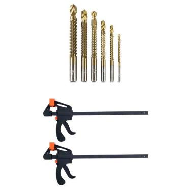 Imagem de Kit 2 Grampos Aperto Rápido 12'' +  6 Brocas Corte Lateral - CHARBS