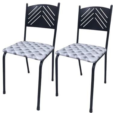 Imagem de Kit 2 Cadeiras Preta para Cozinha Jantar Metal Tubular Almofadada Assento Captone
