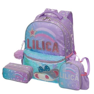 Imagem de Kit Mochila Costas Lilica Make Wish Lancheira Estojo Triplo