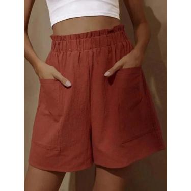 Imagem de Shorts Femininos Casual de Cintura Alta Plus Size com 2 Bolsos, BR-G5,