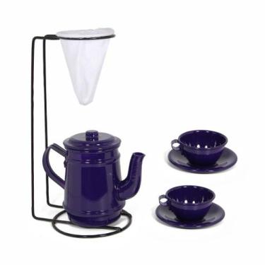 Imagem de Kit Bule Com Suporte Para Coador + Mini Xícaras - Roxo - Alumínios e C