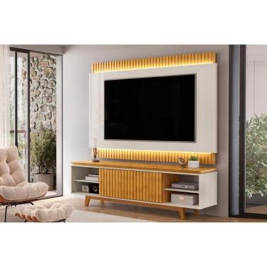 Imagem de Home p/ TV até 75 Polegadas Loren Ripada c/ Nichos 200x194cm Cedro/Bali - DJ Móveis