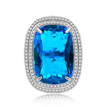 Imagem de Uloveido 20 x 30 mm zircônia cúbica retangular exagerada pedra enorme coquetel festa anéis banhados a platina ajustável, Cristal, Zircônia cúbica