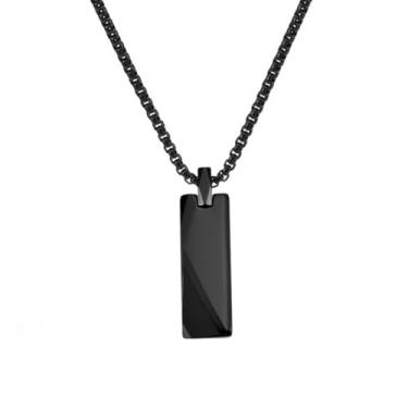 Imagem de Colar masculino com pingente de barra de aço de tungstênio preto e prata, colares de aço inoxidável, geométrico de carboneto de tungstênio, barra retangular, pingente, berloque, aço titânio, colares