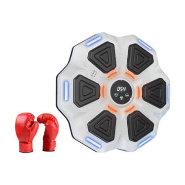Imagem de rockible Máquina de boxe musical eletrônico, resposta de alvo, treinamento, almofada de perfuração com luvas para adultos, para treino interno, sanda, Branco