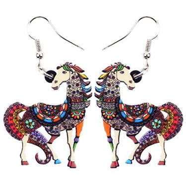 Imagem de BONSNY Brincos de cavalo de amor com estampa de acrílico colorido para mulheres, meninas, crianças, presente, Acrílico