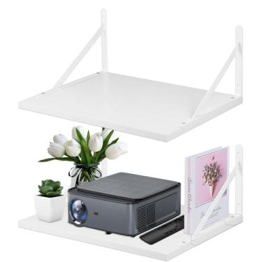 Imagem de 2 peças de prateleira de suporte de parede para projetor, prateleira flutuante para projetor, suporte para parede, prateleira de modem, prateleira de roteador/caixa de cabo/suporte de parede para