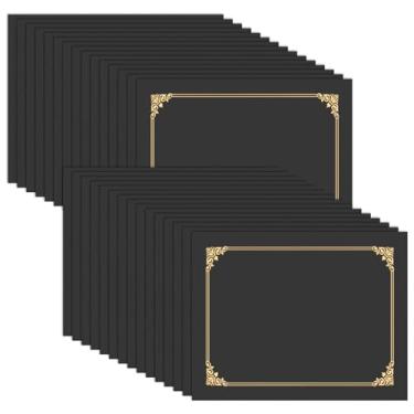 Imagem de HAUTOCO 30 porta-certificados, pastas de diploma pretas, capas de documentos com borda dourada para cartolina tamanho carta 21 x 28 cm, prêmio, formatura