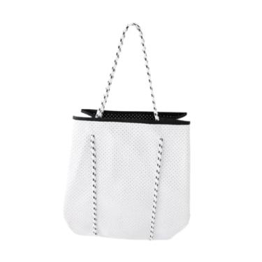 Imagem de Vaveren Bolsa de neoprene feminina, bolsa de praia com bolsa interna, bolsa de ombro leve, bolsa de piscina, bolsa com furos para academia, esportes ao ar, Branco